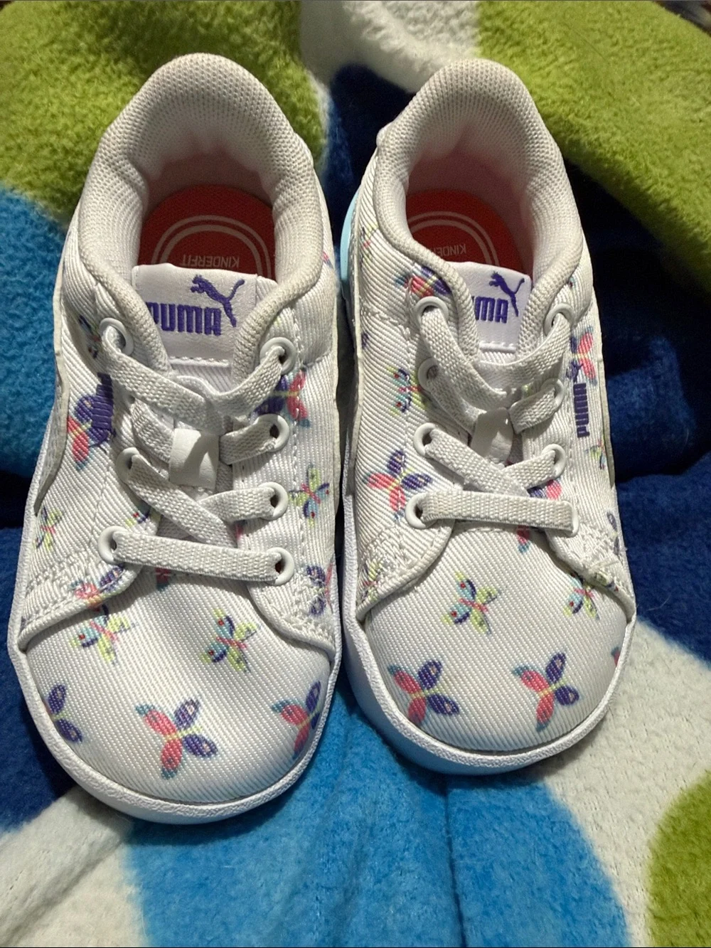 Puma White Kids Sneakers with Multicolor Butterfly Detail